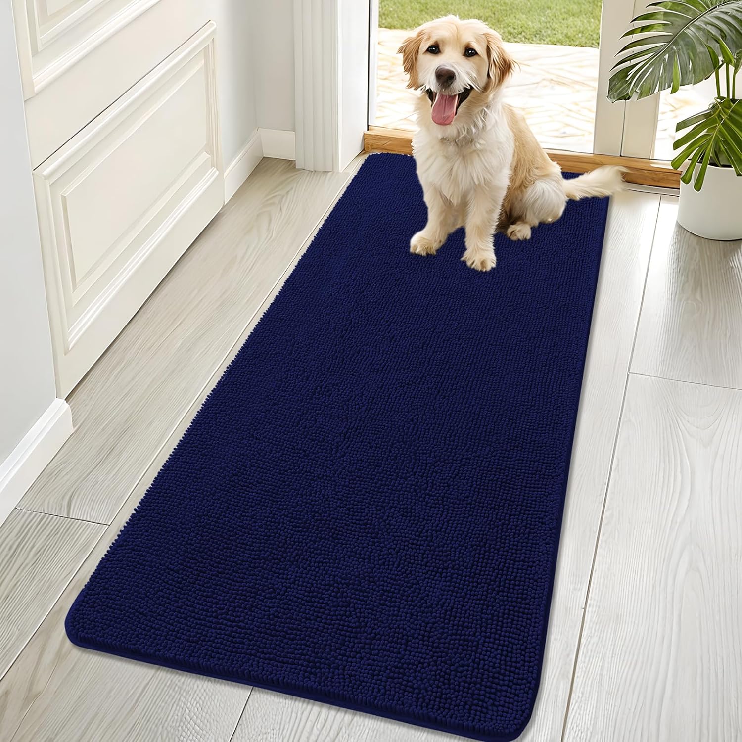 OLANLY Dog Door Mat - Absorbent Non-Slip Washable Doormat for Muddy Paws | 70x32 Navy Blue