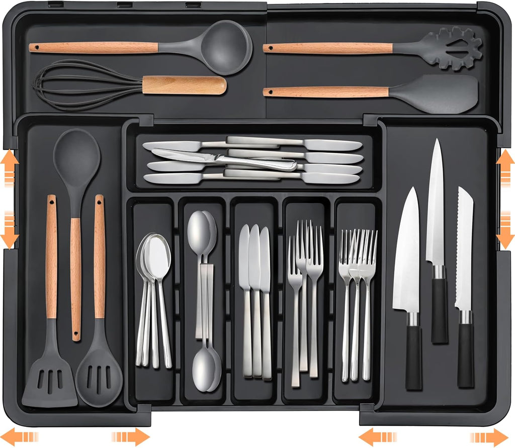 Spaclear Expandable Silverware Organizer - Adjustable BPA-Free Cutlery Tray for Kitchen | 6-9 Slots, Black