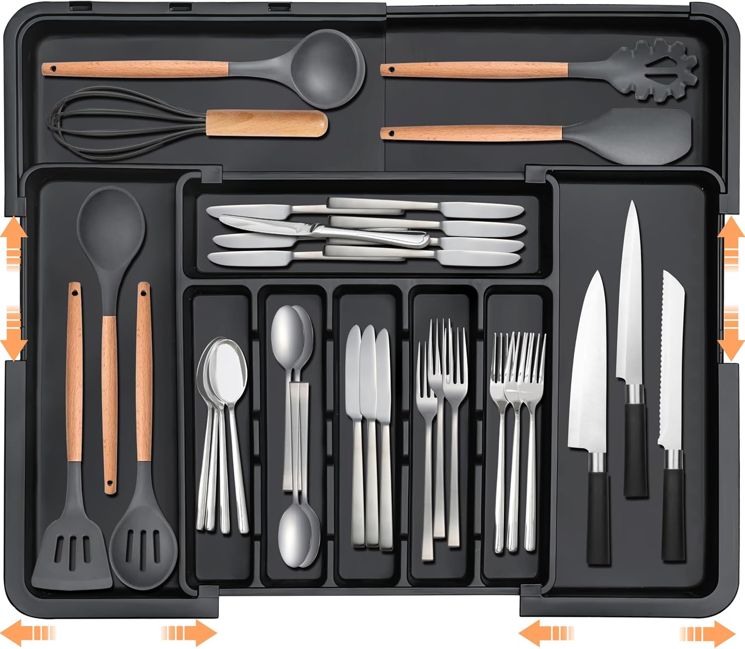 Spaclear Expandable Silverware Organizer - Adjustable BPA-Free Cutlery Tray for Kitchen | 6-9 Slots, Black
