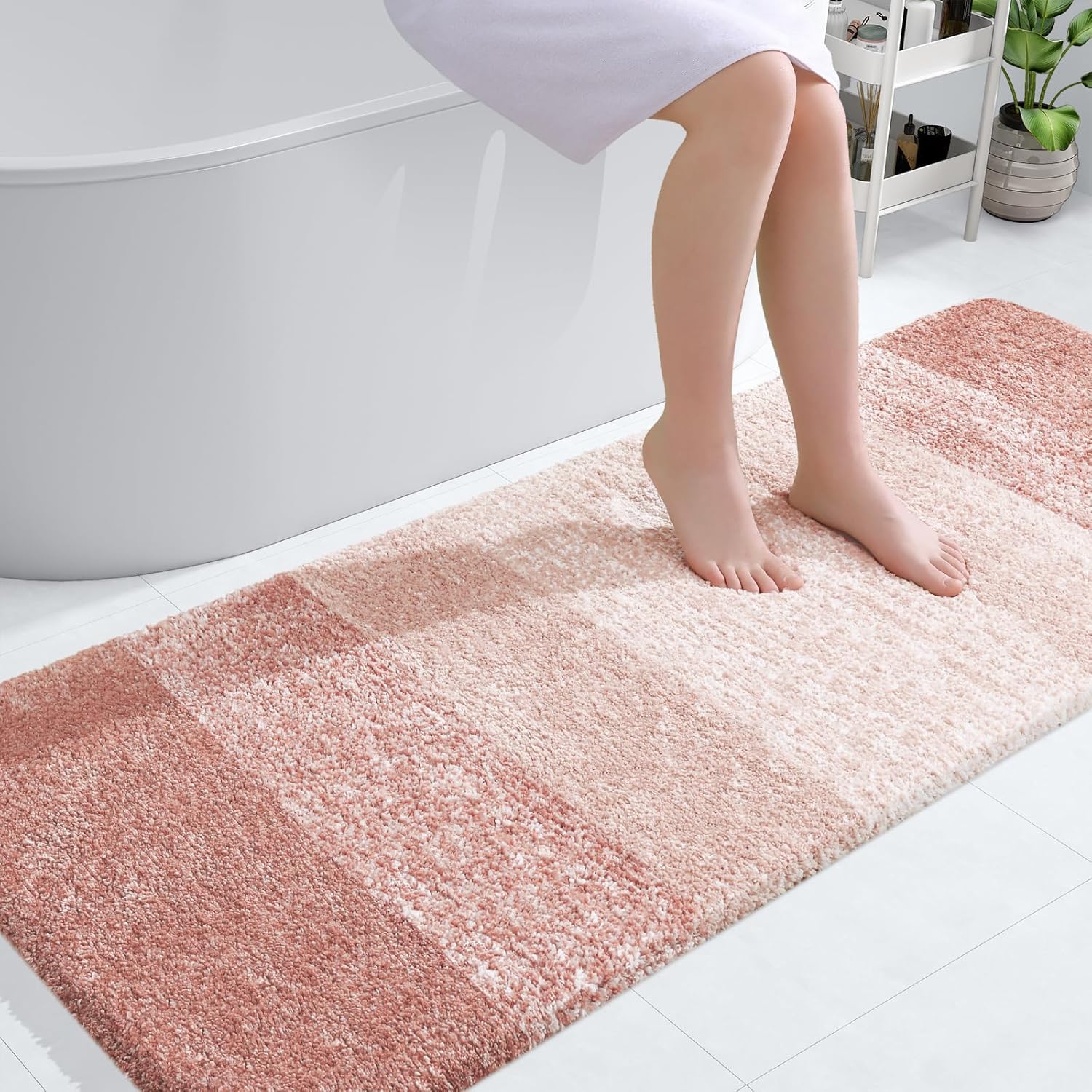OLANLY Large Bathroom Rugs - Extra Soft Microfiber Mat 54x24 | Quick-Dry, Machine Washable, Peach