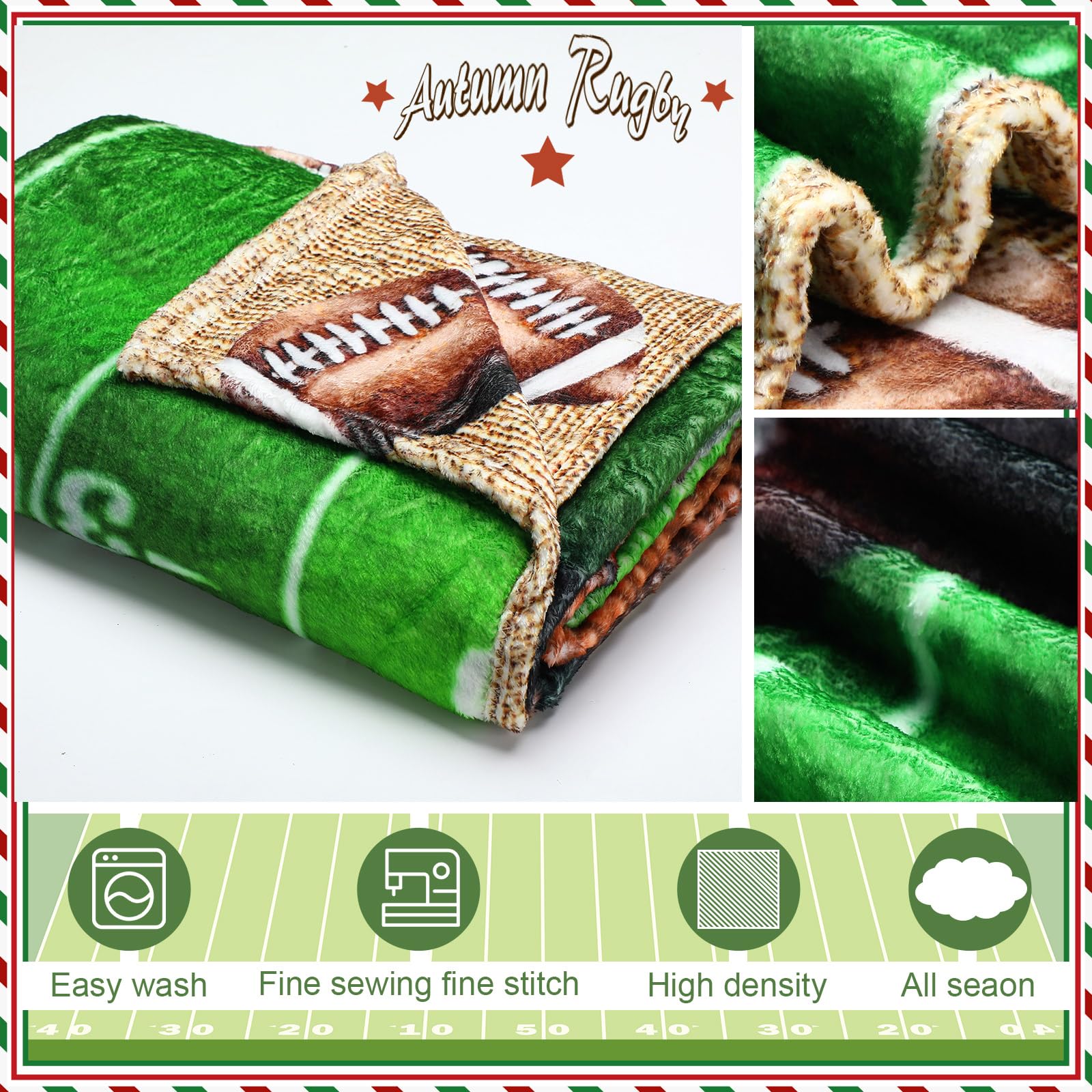 FuWeave Reversible Football Throw Blanket Double Sided Ultra Plush Blanket for Football Lover Gift Birthday Party Decor Home Bed Sofa Couch, 60 x 50 Inch