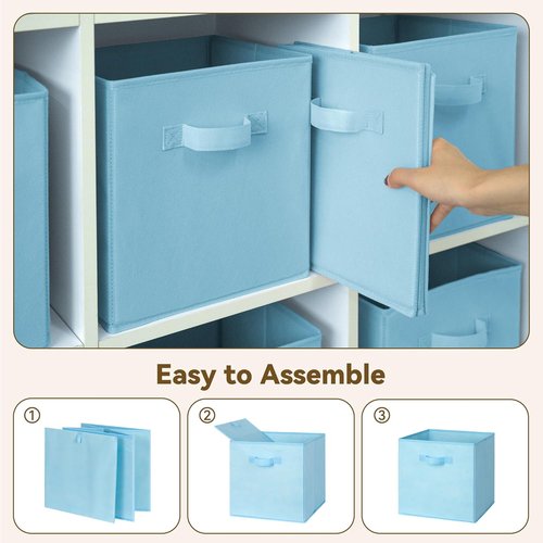 Granny Says Cube Storage Organizer - 11 Inch Foldable Storage Bins with Handles | Light Blue, 6 Pack for Kids' Rooms