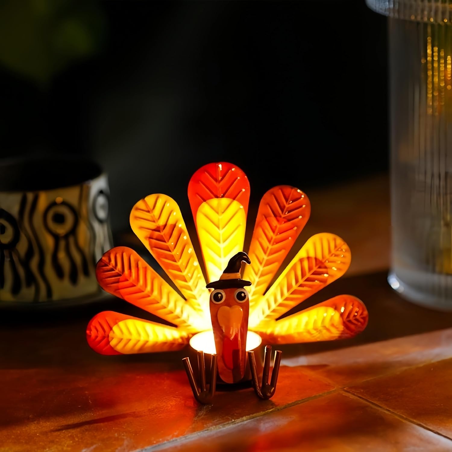 Skiennix 6 Pack Metal Turkey Tealight Candle Holders - Perfect for Thanksgiving Table Decor