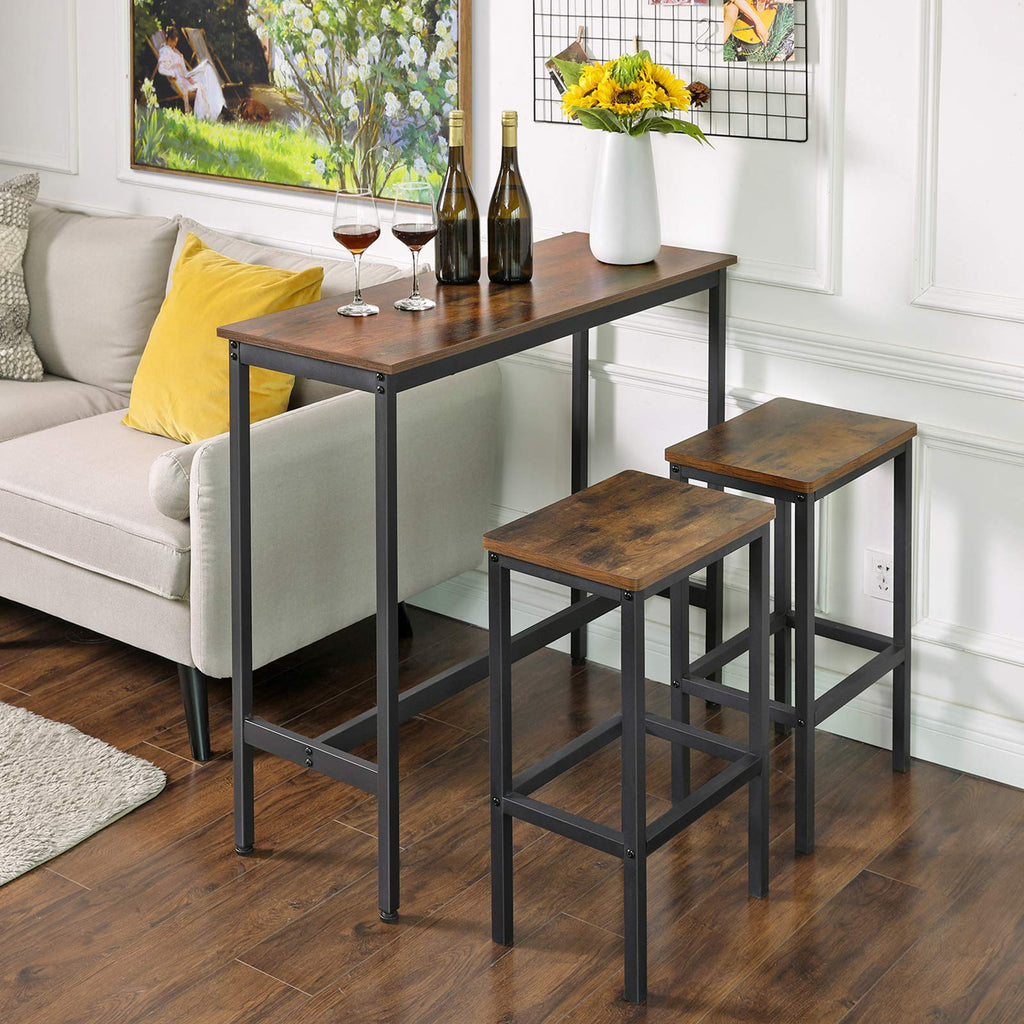 VASAGLE Bar Table, Kitchen Dining Table, High Top Pub Table, Bar Height Cocktail Table for Living Room Party, Sturdy Metal, 15.7 x 39.4 x 35.4 Inches for Narrow Spaces, Rustic Brown and Ink Black