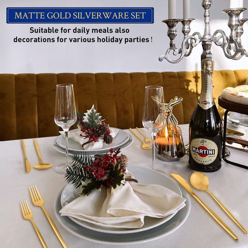 Gold Silverware Set for 12, Stainless Steel Flatware Set, 60-Pieces Cutlery Tableware set Include Spoons And Forks Set, Matte Gold Utensil Set, Stain Finish, Dishwasher Safe