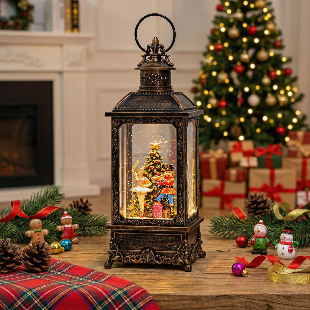 VISFLAIR Christmas Snow Globe Lantern - Musical Nutcracker & Ballerina Decoration | Battery or USB Powered