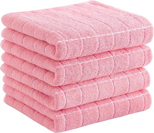 Homaxy Kitchen Towels - 100% Cotton Terry, Soft & Super Absorbent | Checkered Design, Pink, 13 x 28 Inches, 4 Pack