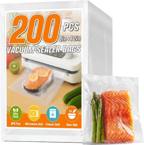FUNFERY Vacuum Sealer Bags - Precut 200 Quart, 8" x 12" | BPA-Free for Long-Term Food Storage & Sous Vide