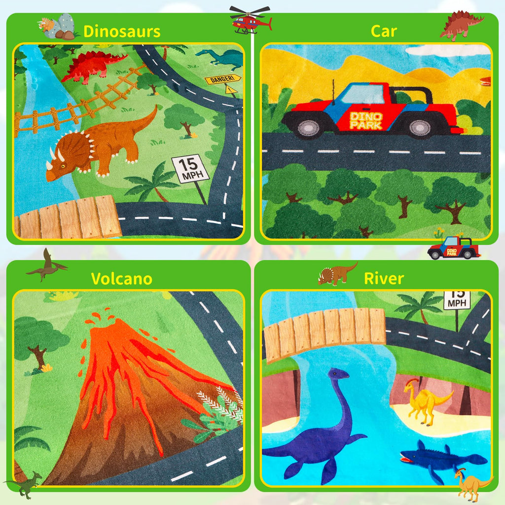 Car Rugs for Kids Toy,78.7"X59" Dinosaur Road Rugfor Kids,Non Slip Dino Safari Cars Track Rug,Washable Kids Carpet Playmat Rug for Playroom Bedroom Boys,Track Play Carpet for Kid