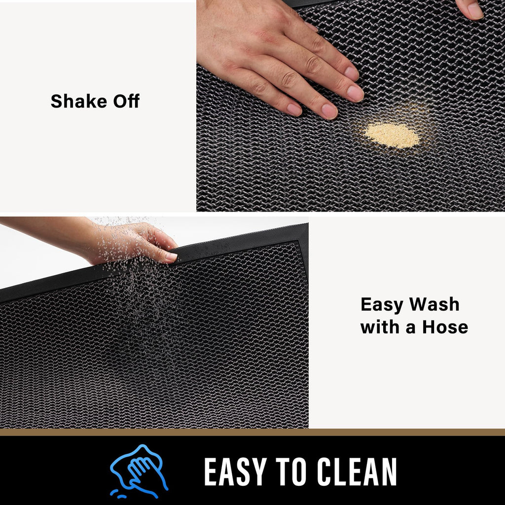 PLEASOR Front Door Mat Indoor Outdoor Entrance, Sturdy Natural Rubber Doormat, Resists Dirt and Absorbent, Low Profile Welcome Mat for Outdoor Entry, 17x30, Grey