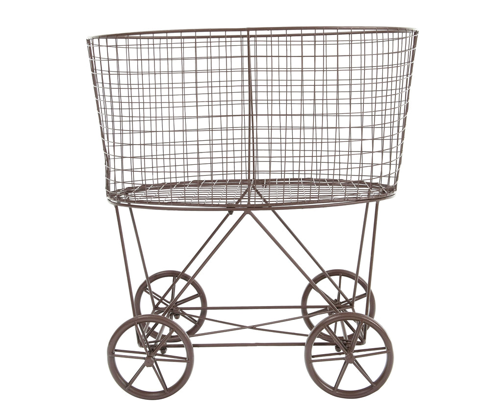 Creative Co-Op Vintage Reproduction Metal Laundry Basket on Wheels, Rust
