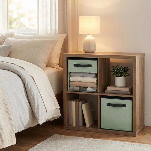 DECOMOMO Storage Bins - Fabric Cube Storage with Window for Shelves | 11" Green (Set of 6)