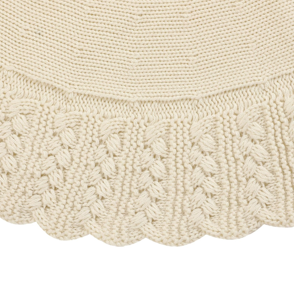 Aeranto Ivory Knitted Christmas Tree Skirt, Cozy Cable Knit Design with Scalloped Edge and Ties, Rustic Farmhouse Holiday Décor for Christmas Tree Base(Ivory, 36")