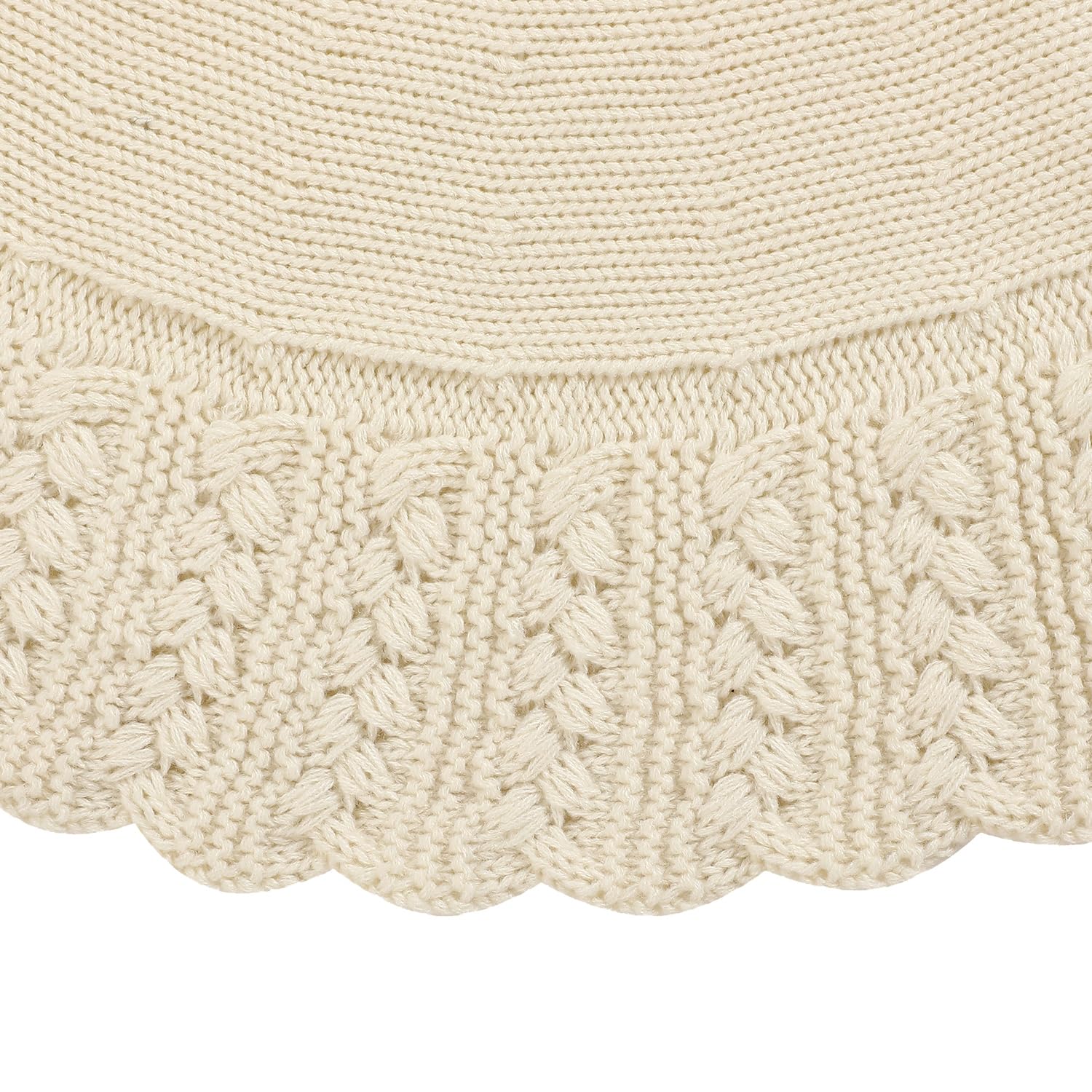 Aeranto Ivory Knitted Christmas Tree Skirt, Cozy Cable Knit Design with Scalloped Edge and Ties, Rustic Farmhouse Holiday Décor for Christmas Tree Base(Ivory, 36")