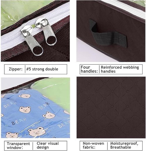 Budding Joy 90L Underbed Storage Containers - Large Capacity Foldable Bins with Clear Window | Brown 6-Pack