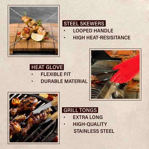 11-Piece BBQ Grill Tool Set with Engraved Maple Wood Gift Box with Stainless Steel Barbecue Accessories with Wooden Handles – The Grillfather Grilling Kit for Dad, Men, Husband