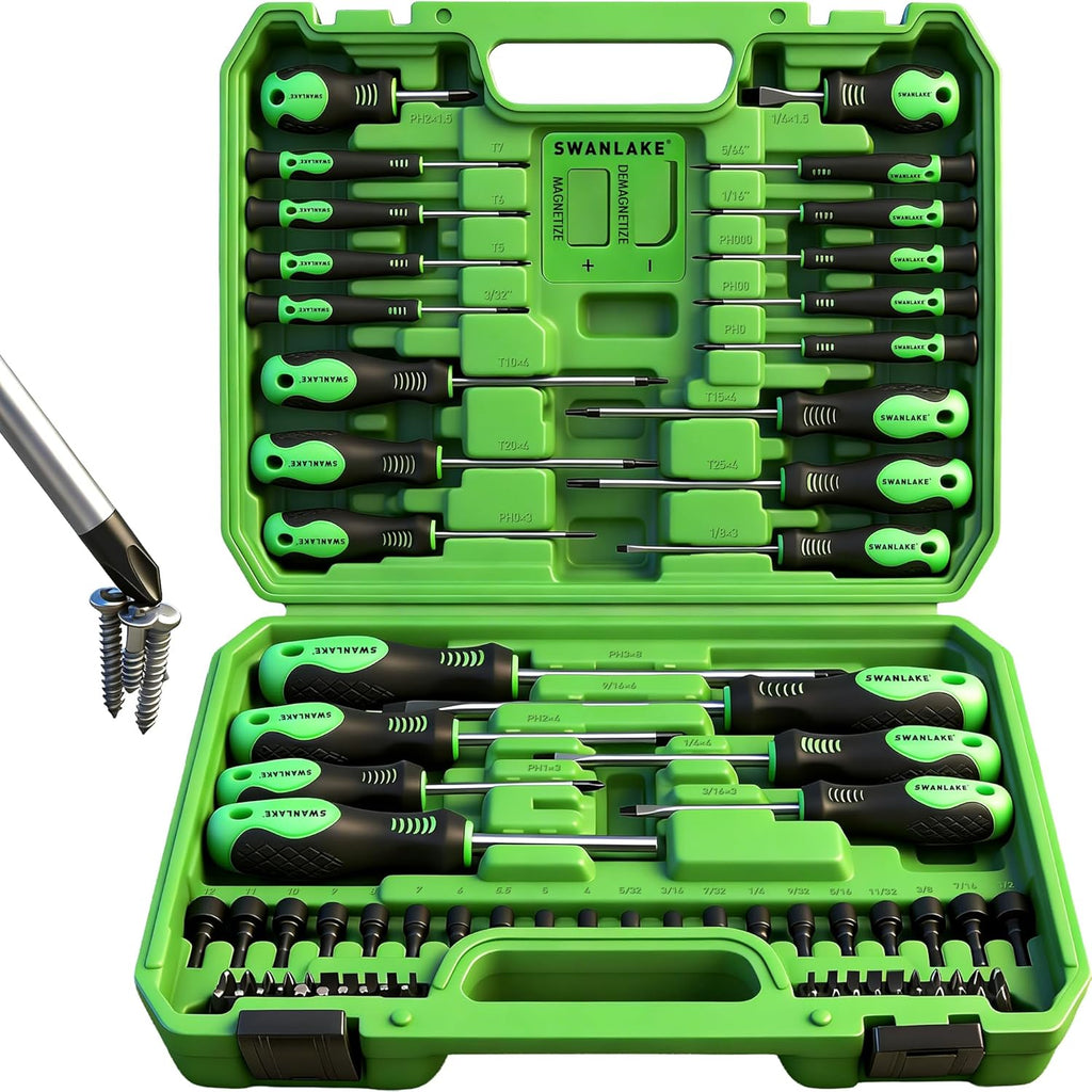 SWANLAKE 86-Piece Magnetic Screwdriver Set - Mini Precision Slotted, Phillips & Torx Bits with Sturdy Toolbox