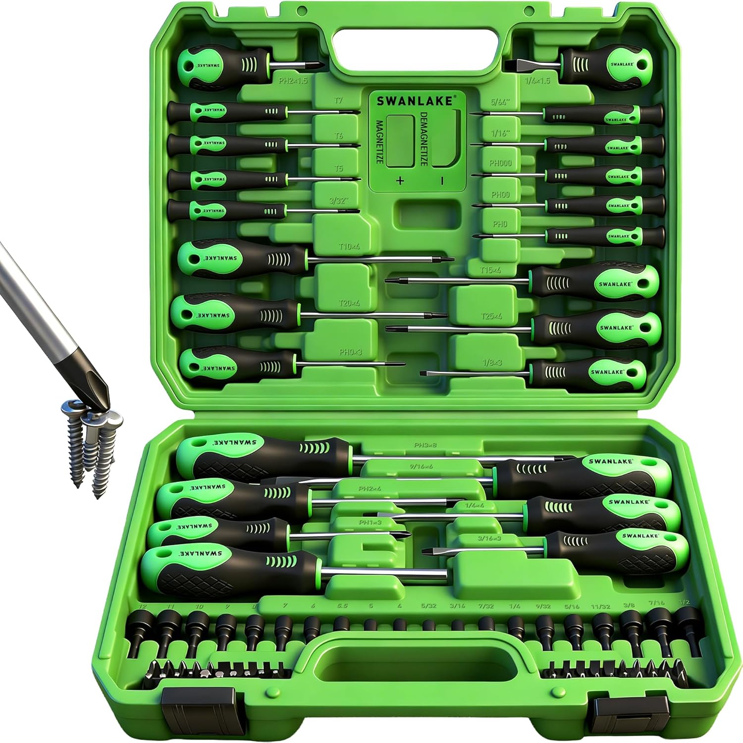 SWANLAKE 86-Piece Magnetic Screwdriver Set - Mini Precision Slotted, Phillips & Torx Bits with Sturdy Toolbox