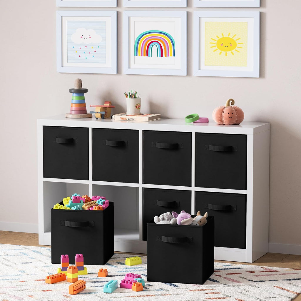 Storage Cubes by [Brand Name] - Pack of 8 Collapsible Fabric Storage Bins with Dual Handles | 10.5x10.5x11 (Black)