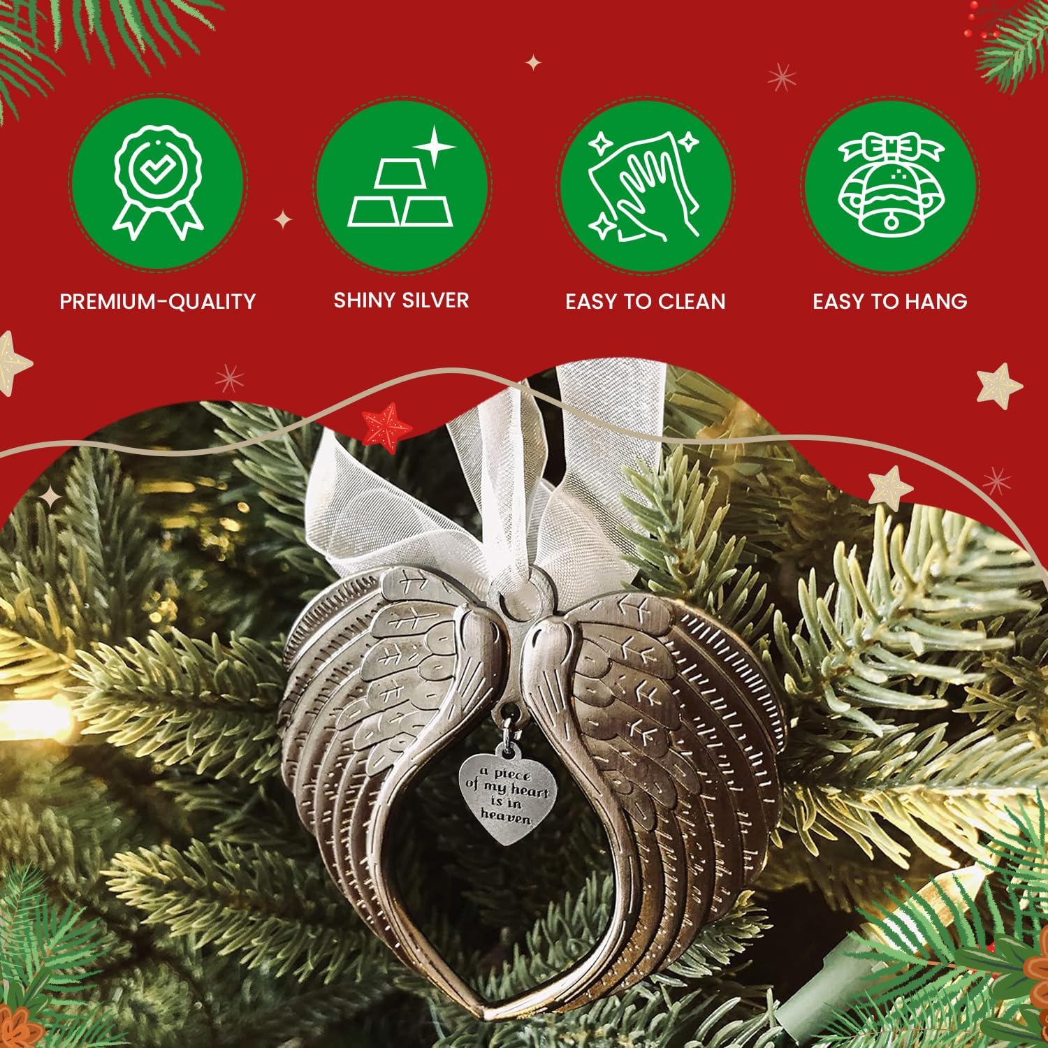 Angel Wings Christmas Ornaments by [Brand Name] - Double-Sided Memorial Ornament with Luxurious Silk Ribbon & Gift Bag