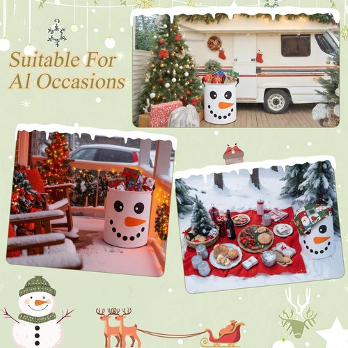 Havawish 2 Pcs Winter Snowman Collapsible Laundry Baskets Oxford Cloth Snowman Game Laundry Hamper with Handle Storage Bin for Dirty Clothes Toys Blankets in Living Room Bathroom Laundrys Room Decor
