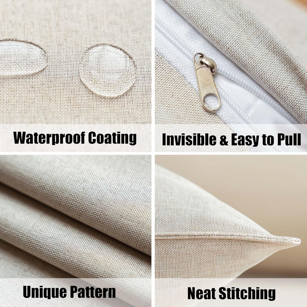 NiNi Outdoor Waterproof Throw Pillow Covers - Set of 2 Decorative Cushion Cases for Patio | 14x14 Inch Beige