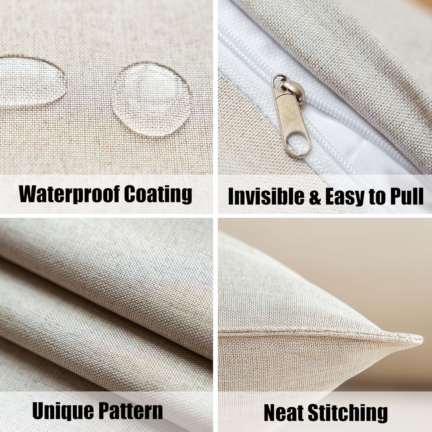 NiNi Outdoor Waterproof Throw Pillow Covers - Set of 2 Decorative Cushion Cases for Patio | 14x14 Inch Beige