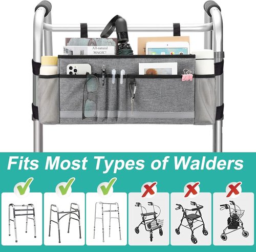 EXLIFBAG Walker Bag - Folding Design with Cup Holder for Seniors | Gray Color