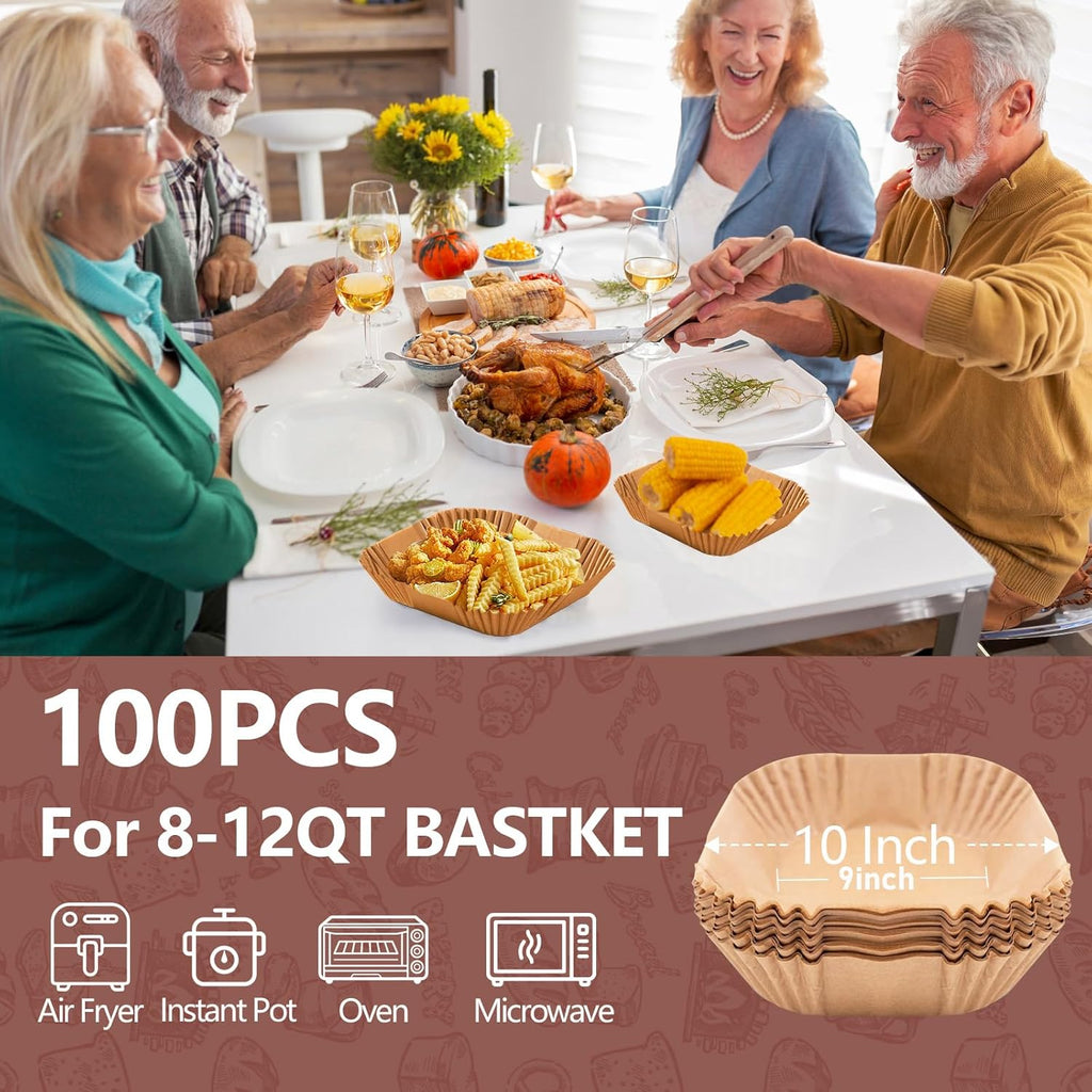 UBeesize XL 10 Inch Air Fryer Paper Liners - 100 PCS Non-Stick Parchment Paper for Microwave | Square, Bleach-Free