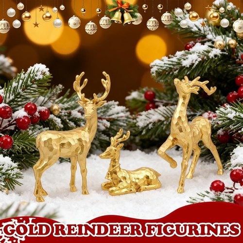 Exasinine Gold Reindeer Decor - 3 PCS Christmas Figurines for Holiday Centerpieces | Indoor Decorations