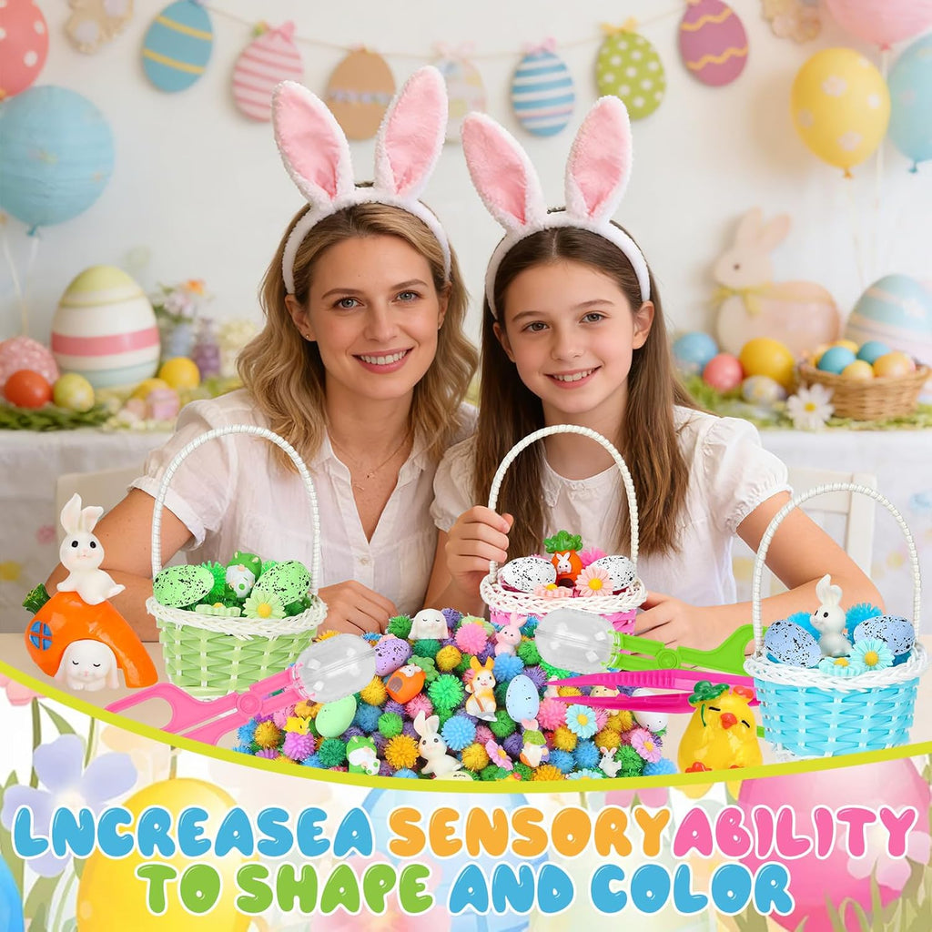 Spring Sensory Bin Filler by Easter | 287 Pcs with Eggs, Bunnies, Felt Flowers & Pom Poms