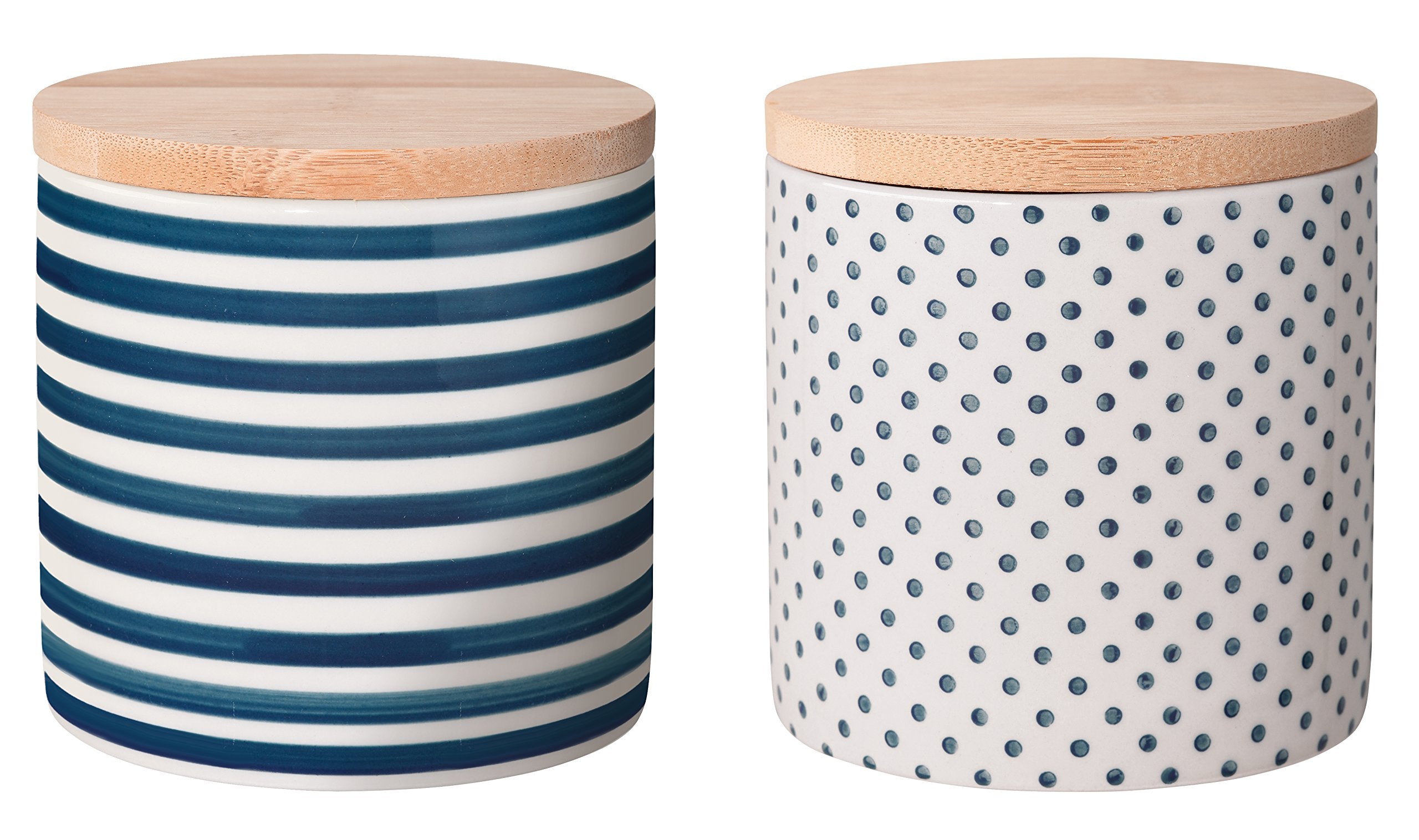 Bloomingville Ceramic Jar with silicone gasket seal Isabella - Storage Canister with lid for food Dia 4'' H 4'', blue, Stoneware, Set of 2 Styles, content 14 fl oz