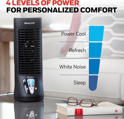 Honeywell QuietSet Personal Desk Fan - Oscillating, Quiet Operation, 4 Power Levels, Black | HTF210B