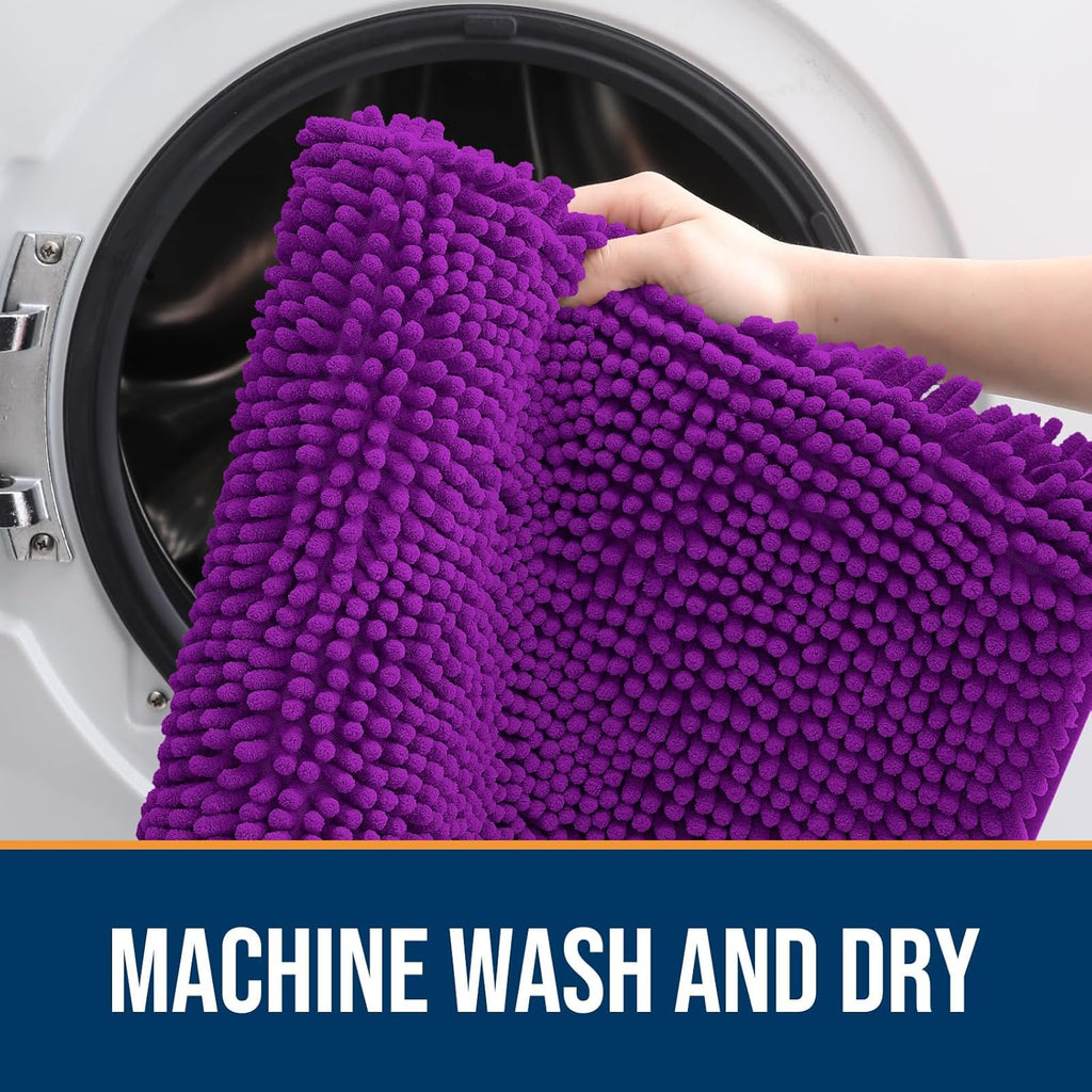 OLANLY Dog Door Mat - Absorbent Non-Slip Mud Mat for Indoor Use | Quick Dry Chenille, 50x30, Purple