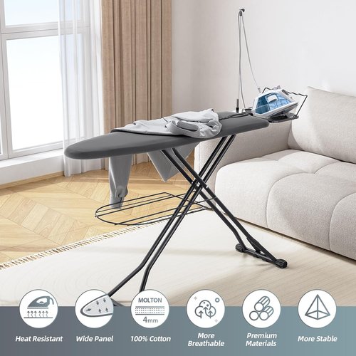 KINGBOARD Ironing Board - Full-Size Compact Design with Extra Thick Cover & 7 Adjustable Heights | 13x43 Black