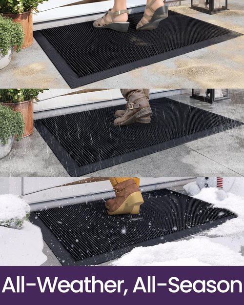 DEXI Front Door Mat Outside Entrance, 24x36 Heavy Duty Non-Slip Rubber Entry Mats, Dirt Trapping Waterproof Low-Profile Welcome Doormat for Entryway, Black