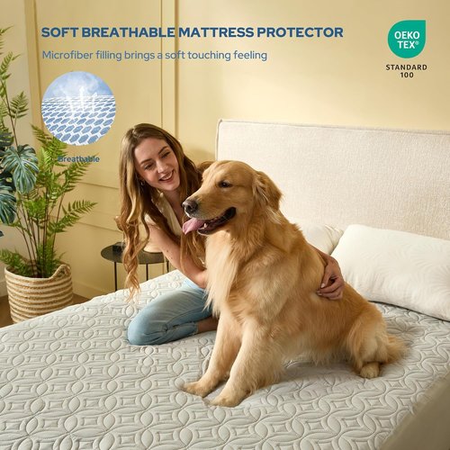 BEDLORE Waterproof Mattress Protector - Soft, Dirt-Proof Queen Size Pad for Deep Pocket Beds (Light Gray)