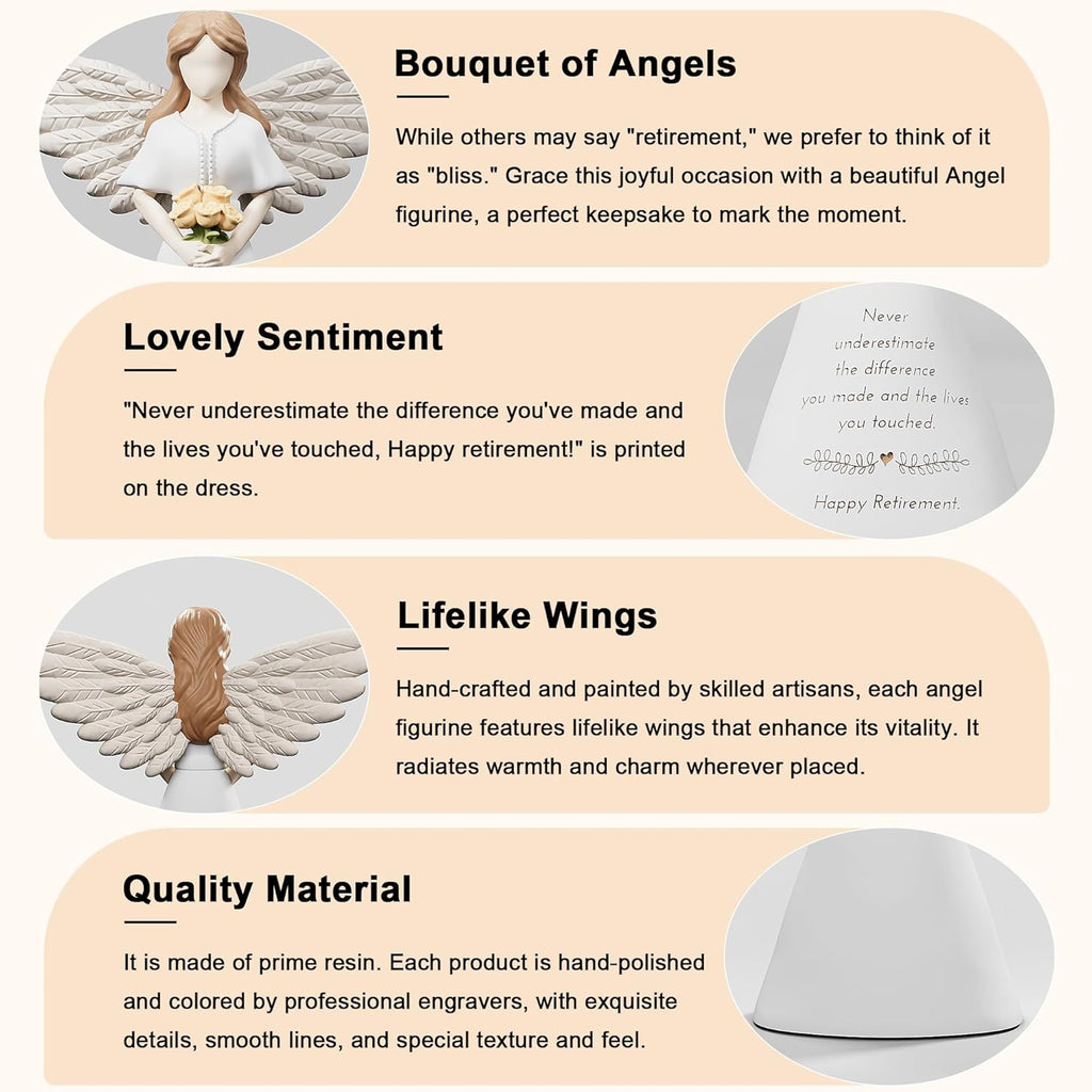 Newoh Angel Figurine Decor - Happy Retirement Gift for Women | 7.3” Retirement Party Decoration