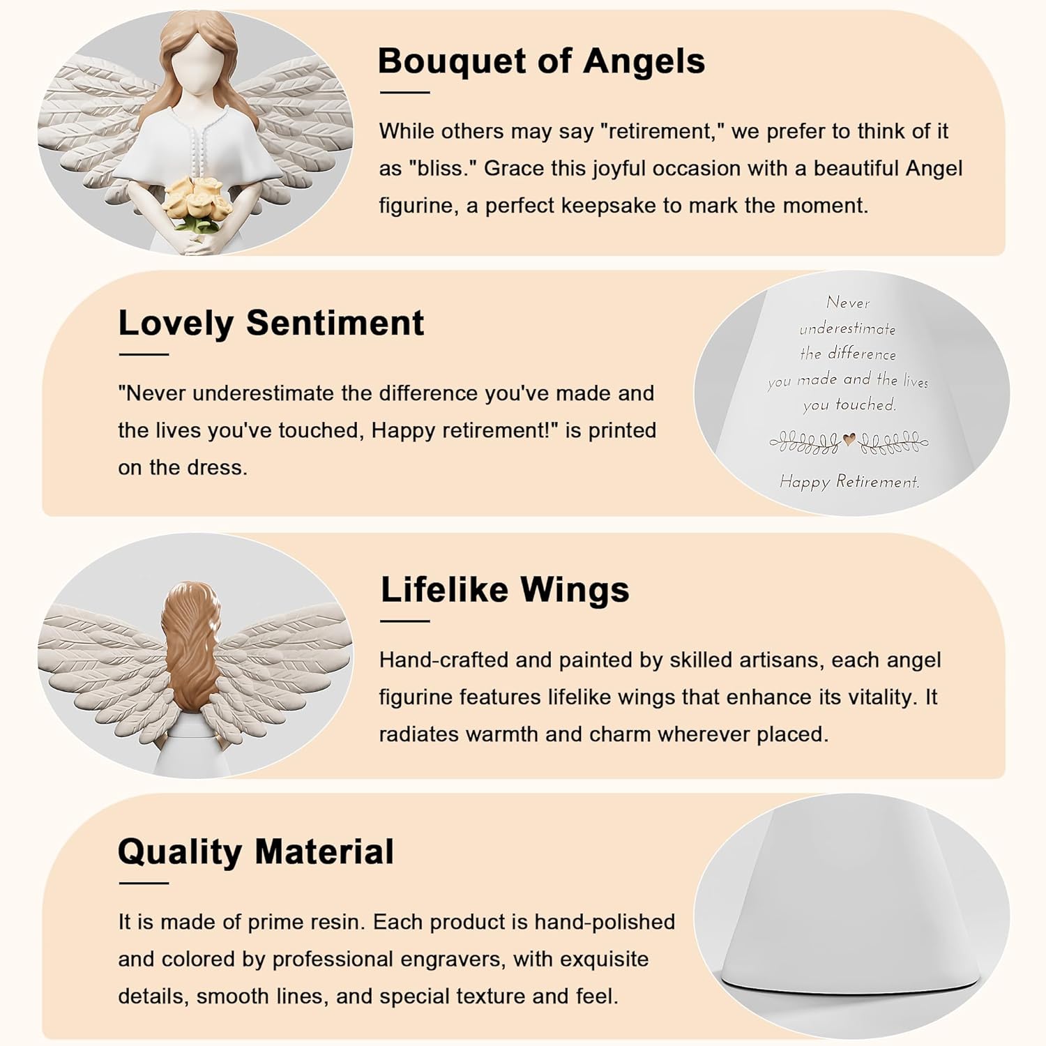 Newoh Angel Figurine Decor - Happy Retirement Gift for Women | 7.3” Retirement Party Decoration