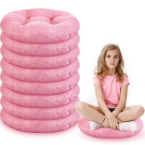 Fumete 8 Pcs 16 Inch Round Floor Cushions for Kids and Toddlers, Flexible Seating Classroom Furniture Floor Pillow for Home, Daycare, Preschool, Yoga and Meditation (Pink)