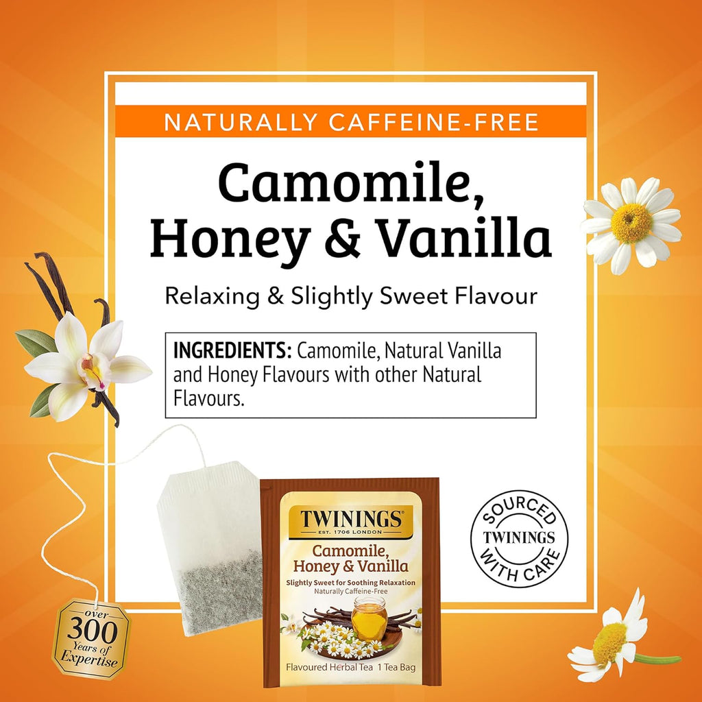 Twinings Herbal Tea - Camomile, Honey & Vanilla - Naturally Caffeine-Free, 20 Individually Wrapped Bags