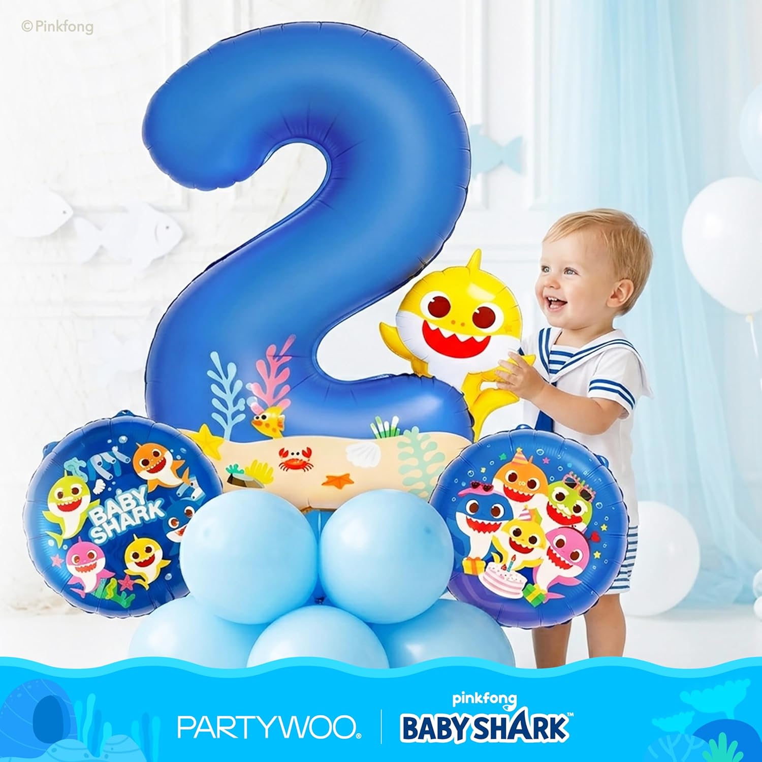 PartyWoo Blue Foil Number 2 Balloon - 40 Inch Mylar Helium Birthday Decoration for Kids' Ocean Theme Party