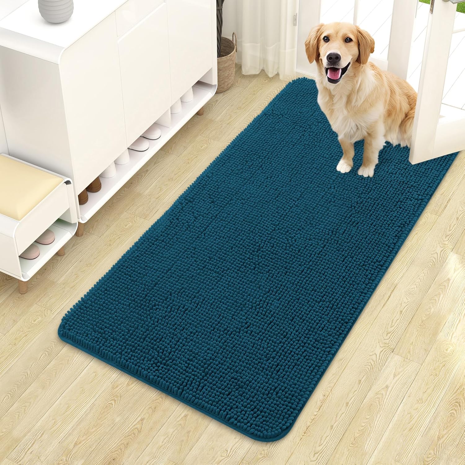 OLANLY Dog Door Mat - Absorbent Non-Slip Washable Doormat for Muddy Paws | 44x24, Atlantic Blue