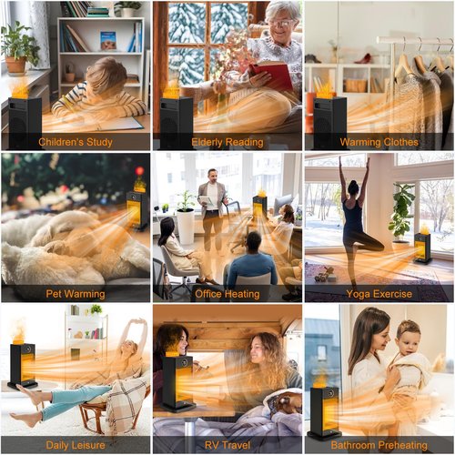 Space Heater, Space Heaters for Indoor Use with Humidifier/Sensor/ECO/3D Flame Effect/Thermostat/Timer/Oscillating, PTC Fast Electric Heaters, Quiet Portable Room Heaters for Bedroom/Office/Home
