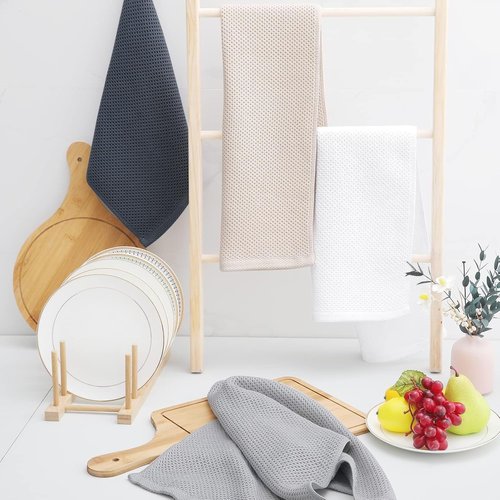 Homaxy Kitchen Dish Towels - Ultra Soft 100% Cotton Waffle Weave | Quick Drying, 12-Pack, 13 x 28 Inches, White