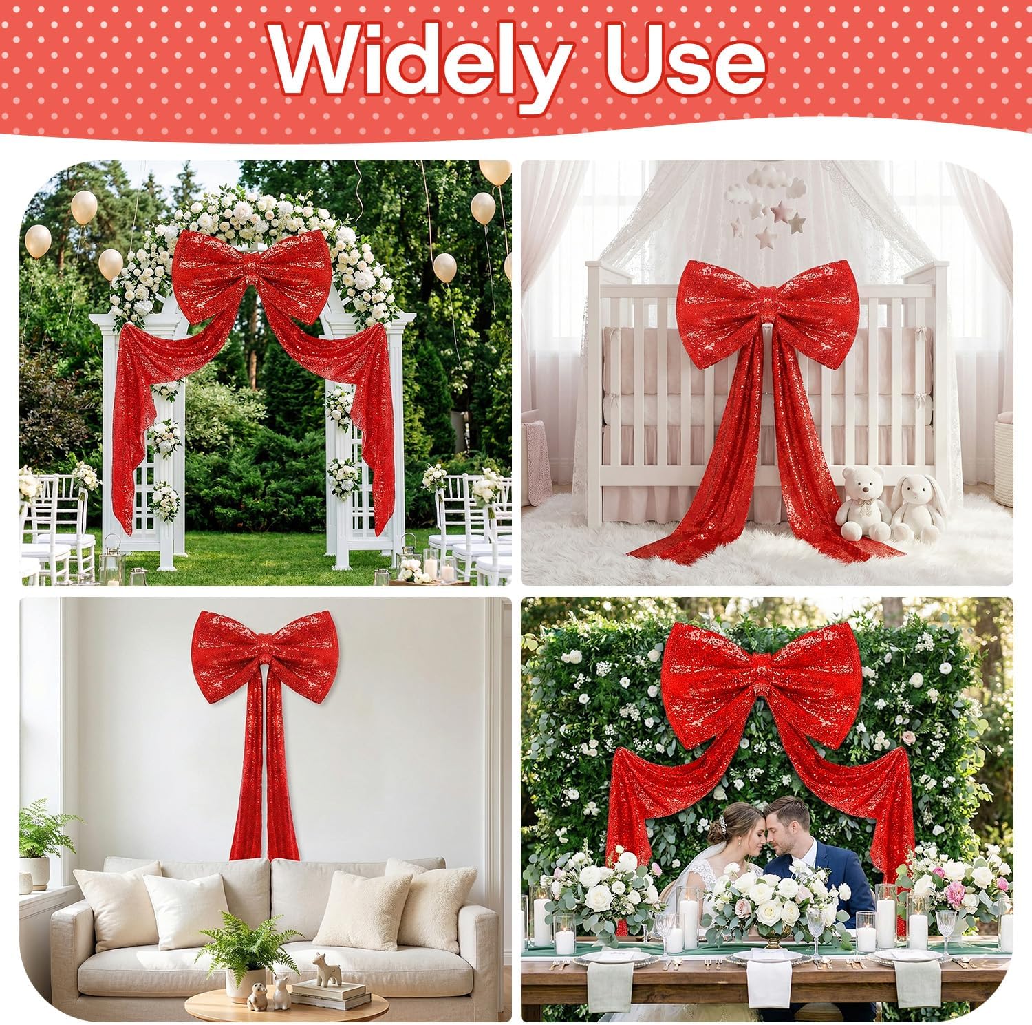 Skiennix Giant Red Sequin Bow - Oversized 75 x 23 Inch Decoration for Weddings & Parties