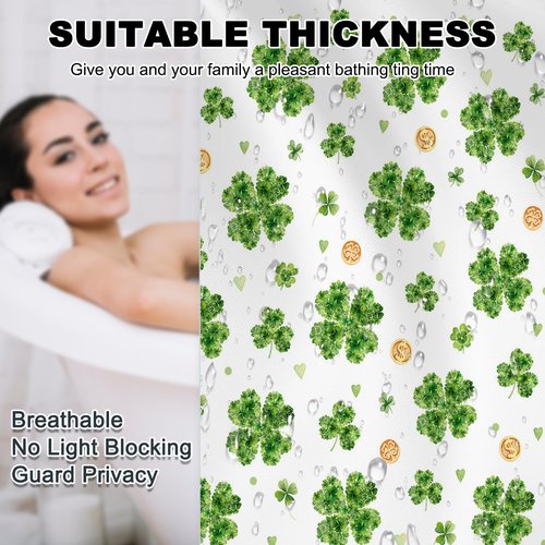 St Patricks Day Shower Curtain Green Lucky Clovers Shamrock Leaf Shower Curtain Waterproof Bath Curtain for St Patrick'S Day Shamrock Decor 72 X 72 Inch (72"W x 72"L (Pack of 1), Pattern 1)