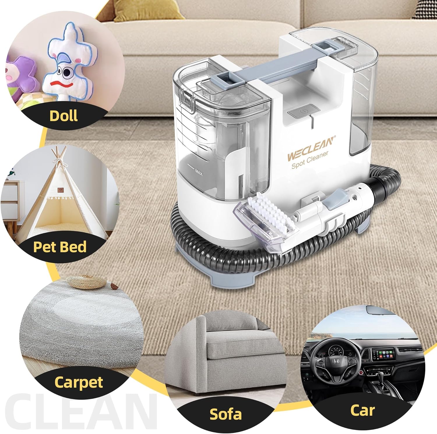 WECLEAN C1 Portable Upholstery Cleaner - Powerful 400W Motor for Deep Couch & Carpet Cleaning