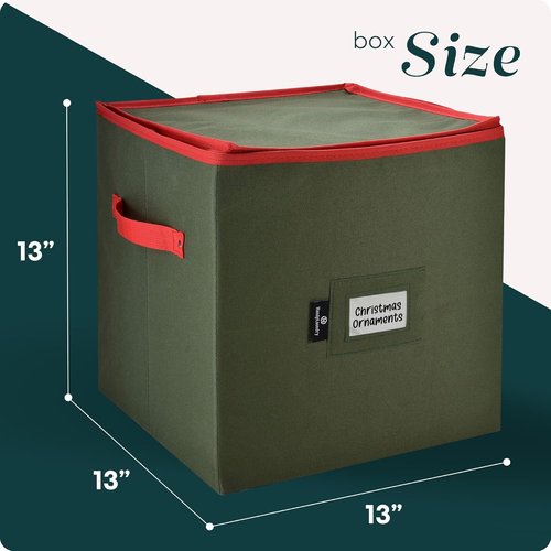 Handy Laundry Christmas Ornament Storage Box - Holds 64 Ornaments with Adjustable Dividers | Green, Zippered Top & Two Handles