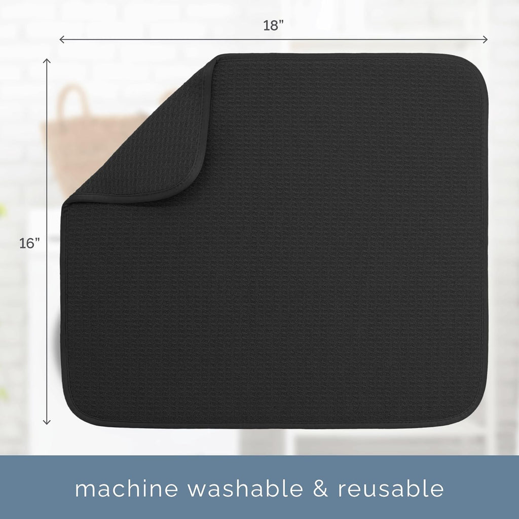 S&T INC. Dish Drying Mat - Absorbent Microfiber Kitchen Counter Pad, 16” x 18”, Large, Black
